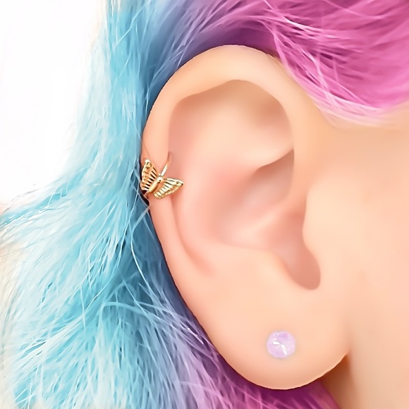 20G Butterfly Helix Cartilage Hoop Earring 925 Sterling Silver & 14K Gold Filled - Picture 6 of 9